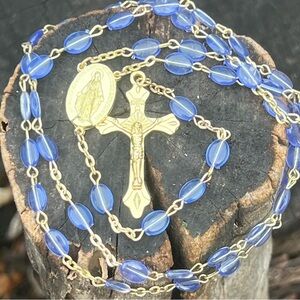 Vintage Blue Beaded Rosary – Lady of Guadalupe